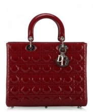 迪奥红色漆皮菱形压纹Lady Dior中号手袋